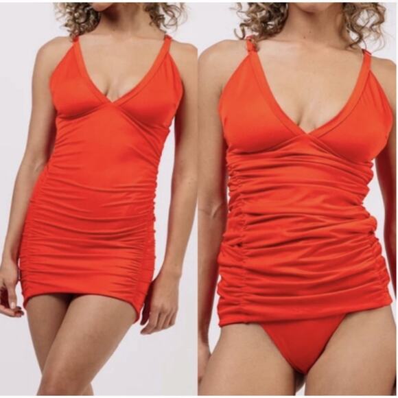 We are HAH Size XS New It Suits U Convertible 1 Piece Dress Swimsuit Orange NWT